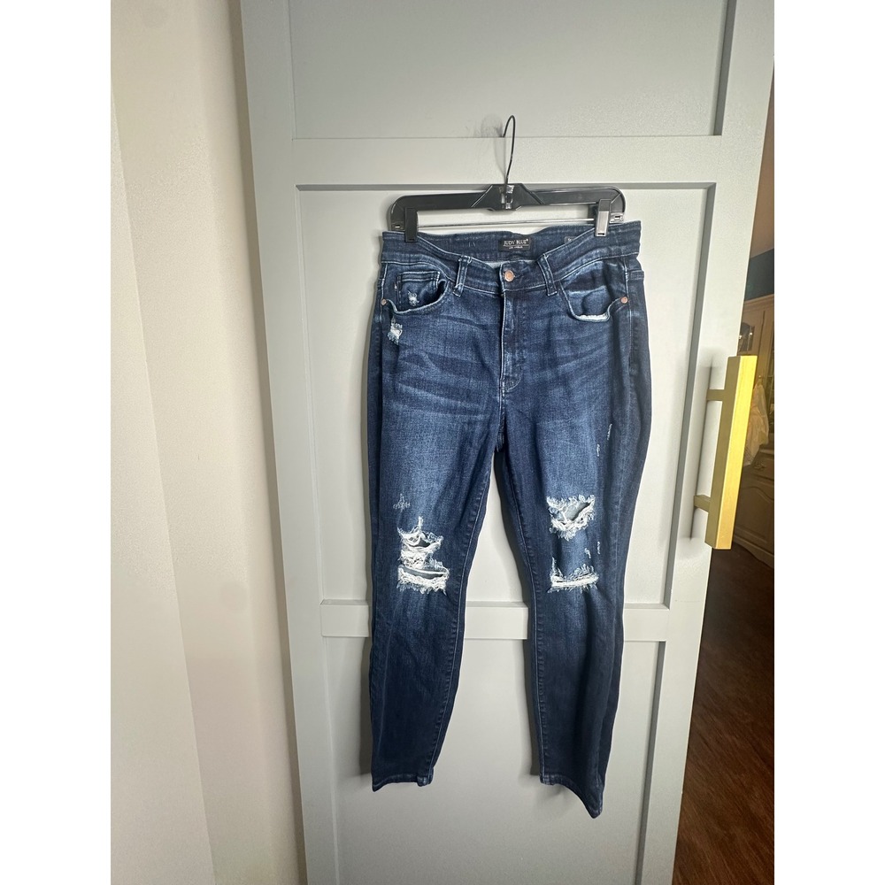 Judy Blue Skinny Fit Distressed Dark Wash Jeans JB82214DK-PL Womens 14W
